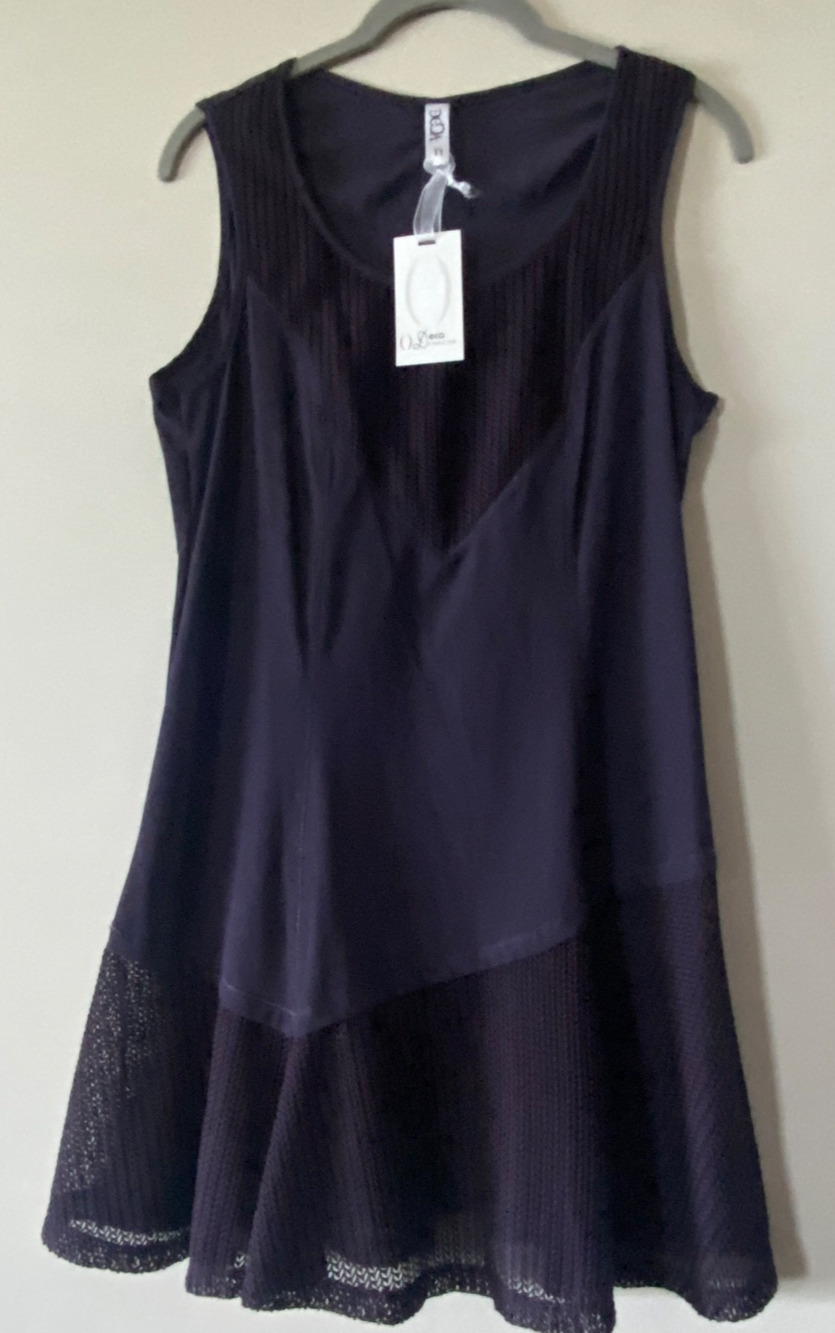 DECA PARIS Purple Tunic Dress “Grain” Textured Mesh Asymmetric S T 1 France NWT